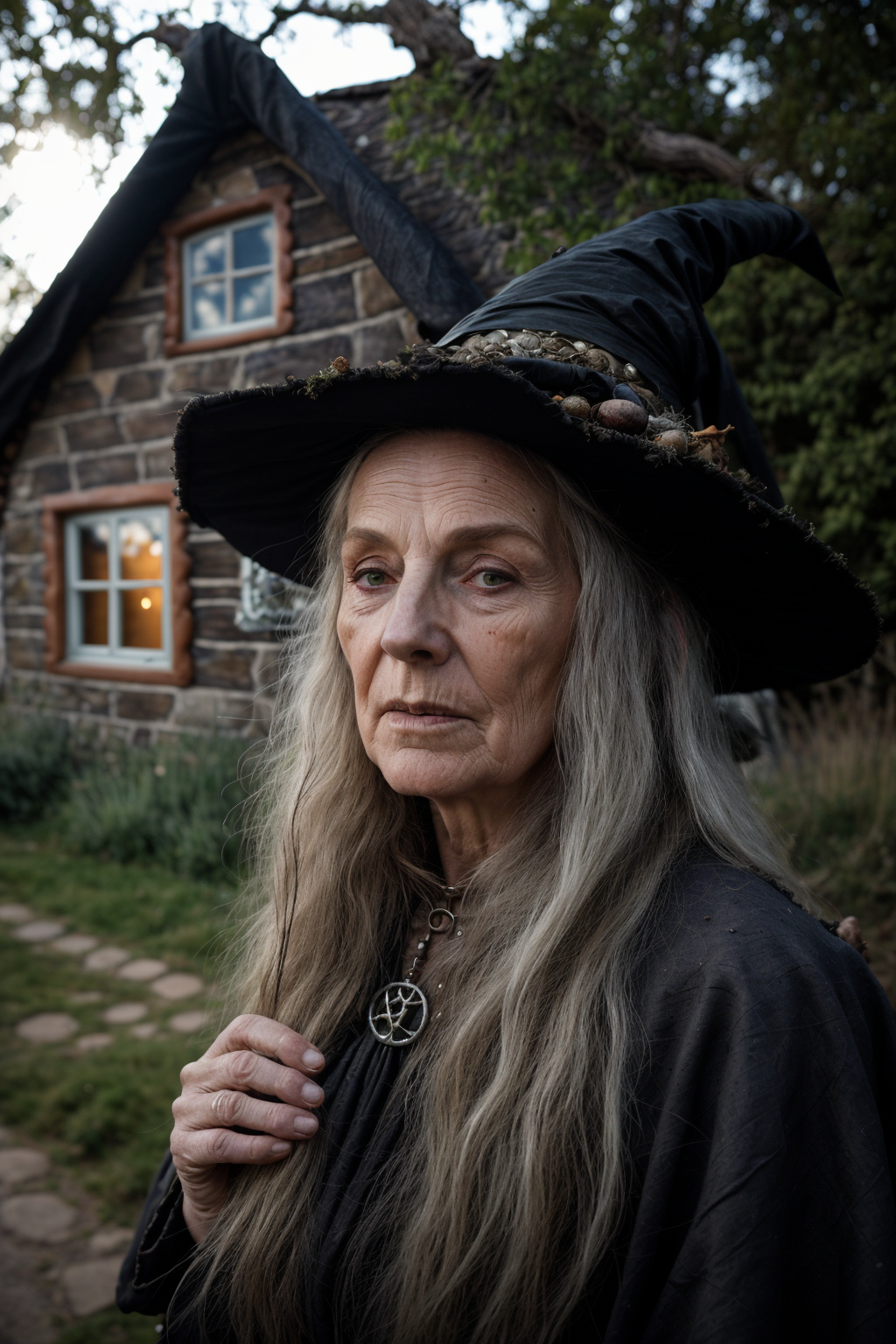 02195-4196978762-an old, (witch_1.3), crone, wrinkled face, hair blowing in wind, face focus, outside her, (witch cottage_1.4), under trees, look.png